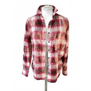 Lands’ End Flannel Shirt Medium OOAK Upcycled Distressed Plaid Flannel Button Up